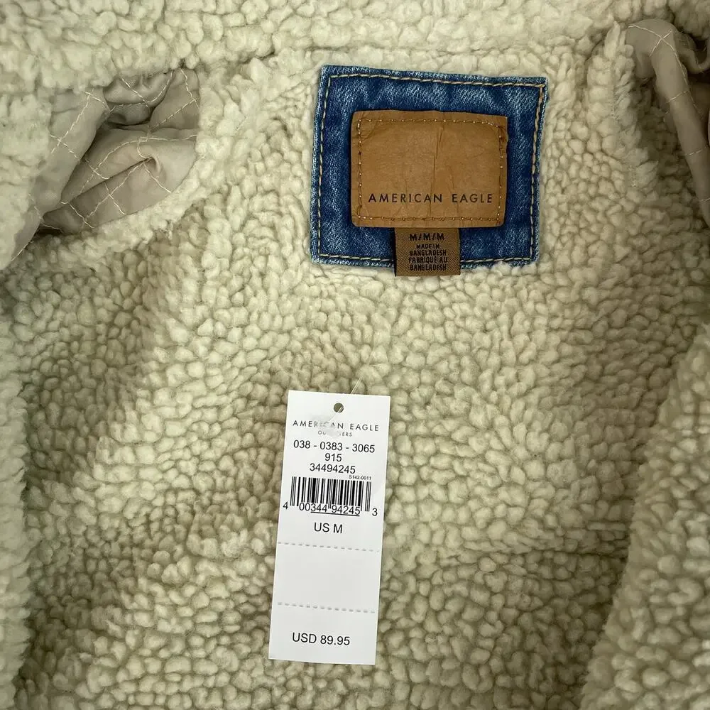 NWT American Eagle Sherpa Denim Trucker Jacket Blue Women's Size Medium - Picture 12 of 14